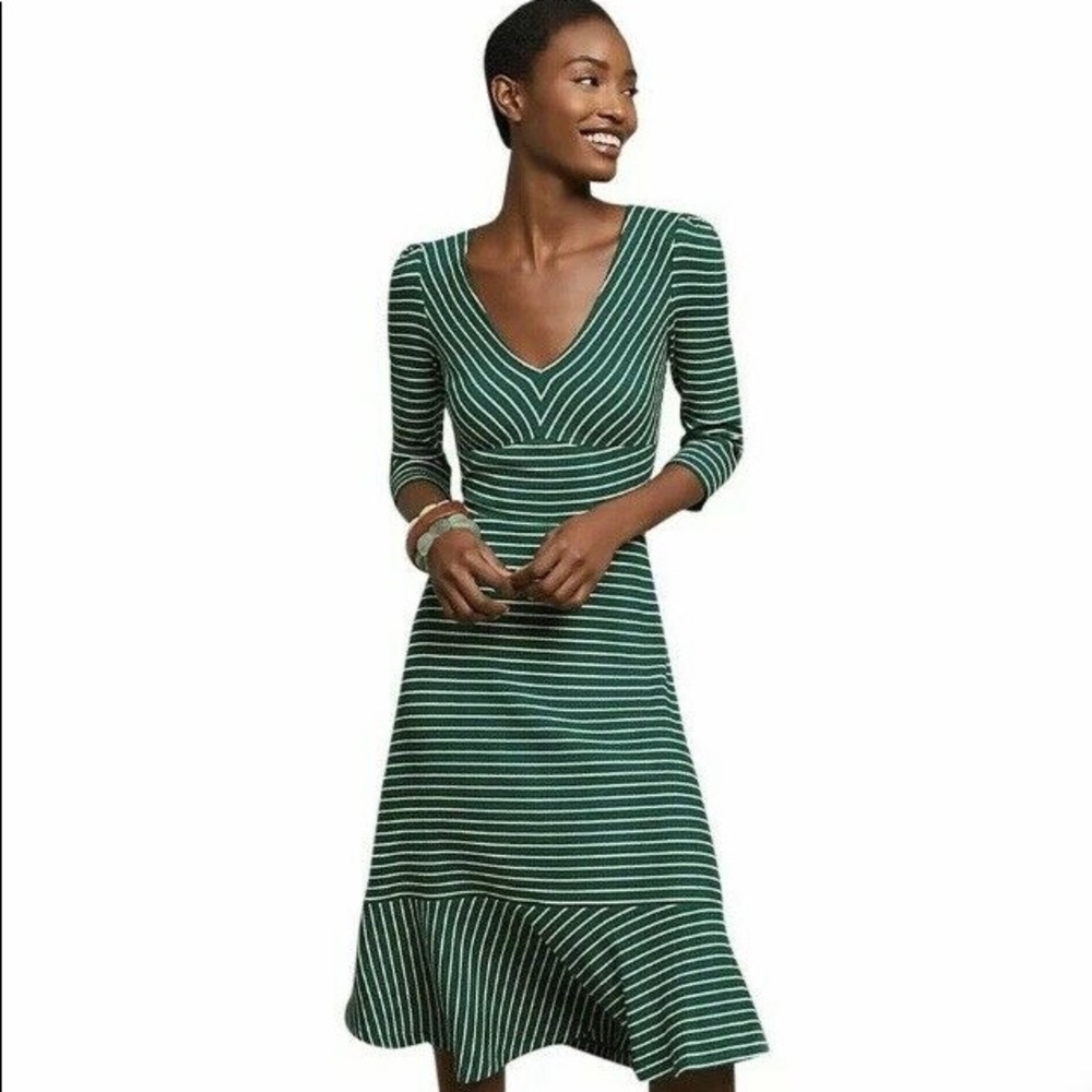 Maeve by Anthropologie Flores green Striped Dress Womens Large
